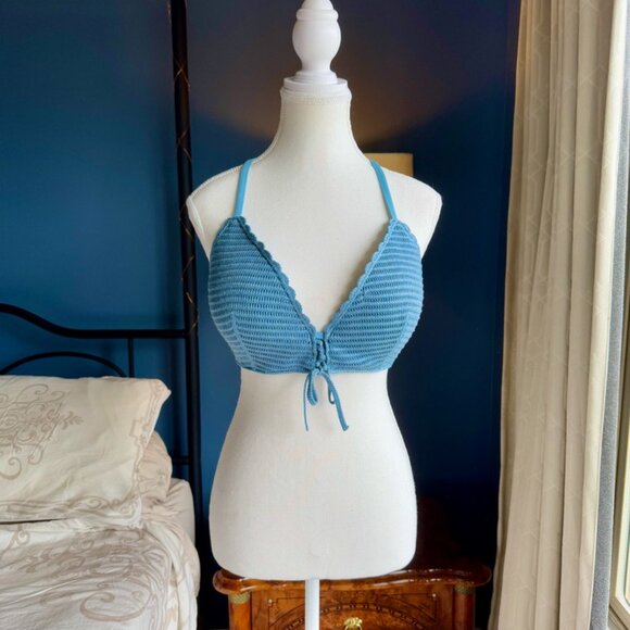 Push Up Crochet Dusty Blue Halter Bikini Top - Picture 2 of 7